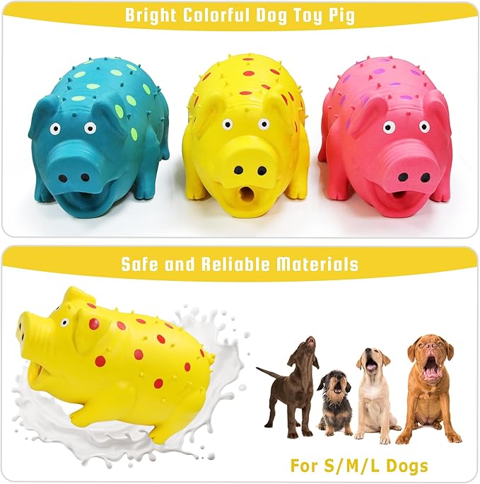 Squeaky Pig Dog Toy That Oinks, Latex Pig 8 Inch Grunting Dog Toys, Durable Dog Chewing Toys for Small Medium Large Dogs(1 Pack, Yellow)