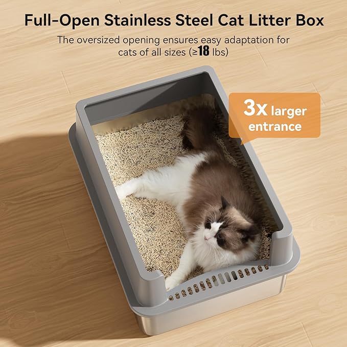 XXXL Stainless Steel Litter Box,28"L*20"W*12.5"H Large Capacity Metal Cat Litter Box for Big & Multiple Cats,Anti-Leakage,Non-Stick Surface for Easy Cleaning,Odor-Resistant,Scratch-Resistant