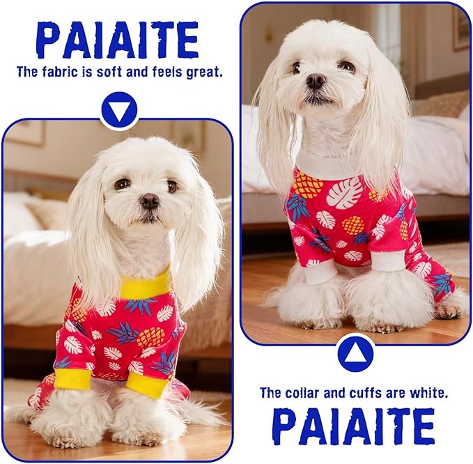 Paiaite 4-Legged Cotton Stretchable Jumpsuit Pjs: Pineapple Pattern Dog Pajamas - Lightweight Cozy Puppy Onesie Clothes, Comfortable Pet Sleepwear Jammies for Hair Shedding Coverage Yellow Edge 4XL