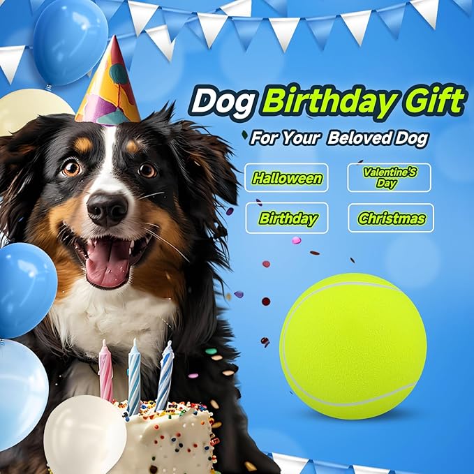 HETOO Giant Tennis Balls for Dogs: 9.5 inch Large Dog Toys- Outdoor Herding Dog Toys Balls- Big Dog Tennis Ball for Small Medium Large Dogs- Pet Toys Birthday Gift- Golden Retriever Gifts- Yellow