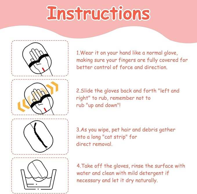 Static Removal Gloves for Pet Hair, Reusable Double-Sided Grooming Gloves, Cleans All Surfaces Easily, Suitable for Sofas,Clothes, Car Detailing, Carpets, Beds, Bedding, Furniture (Black)