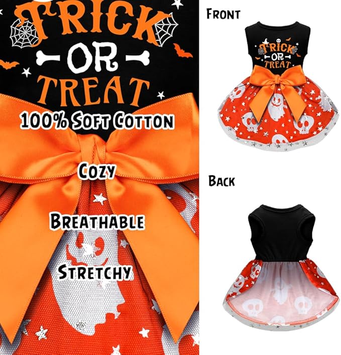 Dog Halloween Costumes Dog Dress Halloween Costumes for Dogs Funny Puppy Dress with Bow for Small Medium Large Dogs Pumpkin Witch Bat Pet Costume Halloween