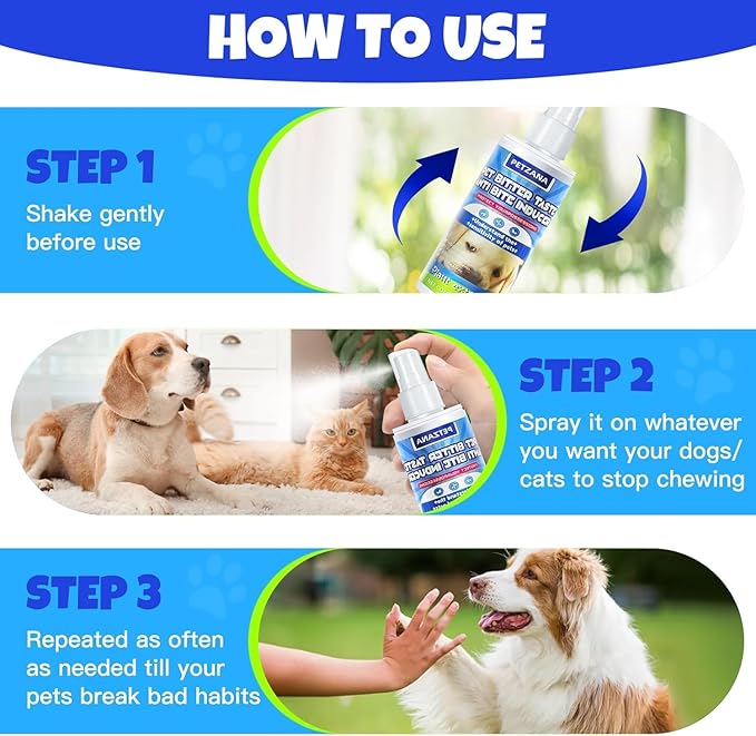 Bitter Apple Spray for Dogs: 100ML Natural Alcohol-Free Bitter Spray for Dogs to Stop Chewing Licking, Deterrent Spray for Puppy Training Protect Furniture, Shoes, Cords Indoor/Outdoor Use