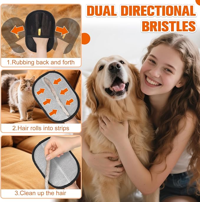 Pet Hair Removal Glove for Cats & Dogs, Newly Upgraded Electrostatic Pet Hair Gloves, 2 Pack Reusable Pet Hair Remover Tool for Laundry, Couch, Carpet, Car Seat