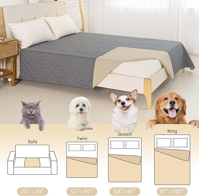 BOCTOPUG Dog Bed Cover for Pets - Blankets Rug Pads for Couch Protection Waterproof Bed Covers Dog Blanket Furniture Protector Reusable Changing Pad (Dark Grey+Beige, 82"x82")