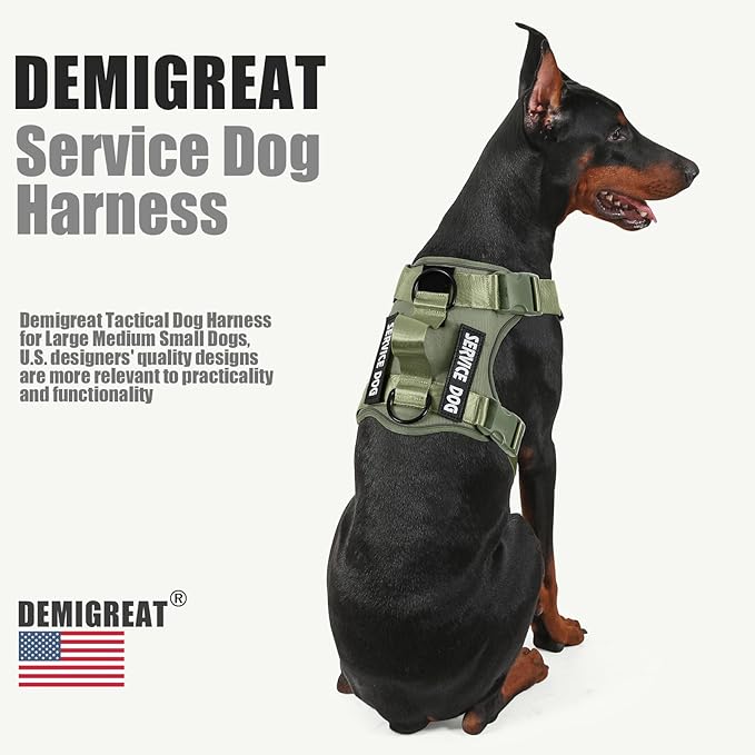 Demigreat Service Dog Harness, Reflective Dog Vest Harness with 5 PCS Patches, Adjustable Soft Oxford Pet Harness, Inner Layer Mesh, Easy to Control for Small Medium Large Dogs