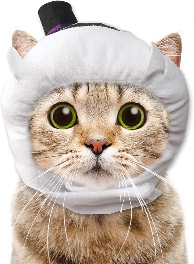 ABTOLS Halloween Dog Cat Ghost Shape Hat, Adjustable Soft Small Pet White Ghost Cap Headwear for Puppy Dogs Kittens Halloween Festival Cosplay Costume Accessory Headgear
