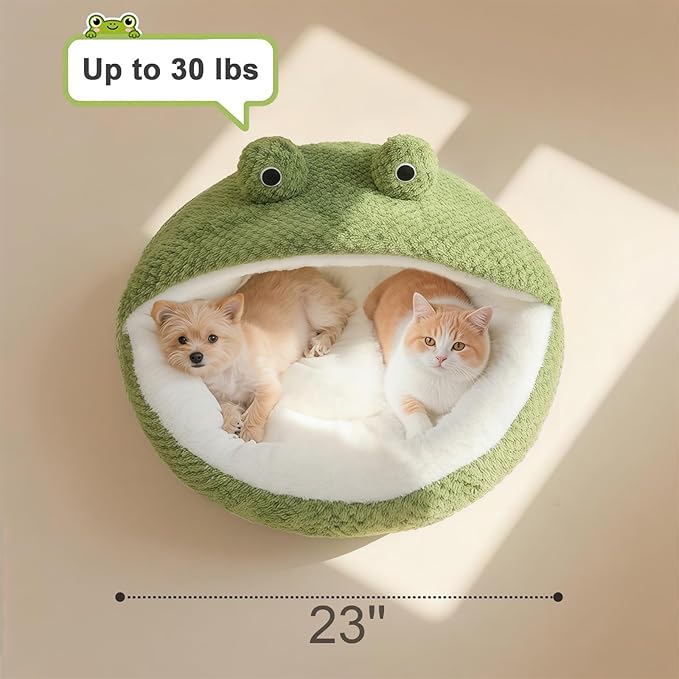 CWV Cute Cat Beds Kitten Beds, Soft Small Dog Beds, Washable Pet Beds for Puppy and Kitty, Funny Frog Cat Cave, 23 Inches