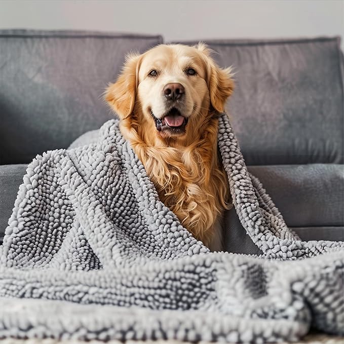 Muddy Mat® Dog Blanket - Chenille Water Absorption Blanket for Bed & Couch Cover for Dogs Washable, Anti-Slip Soft and Durable Furniture Protector for Dogs - Grey 52"x72"