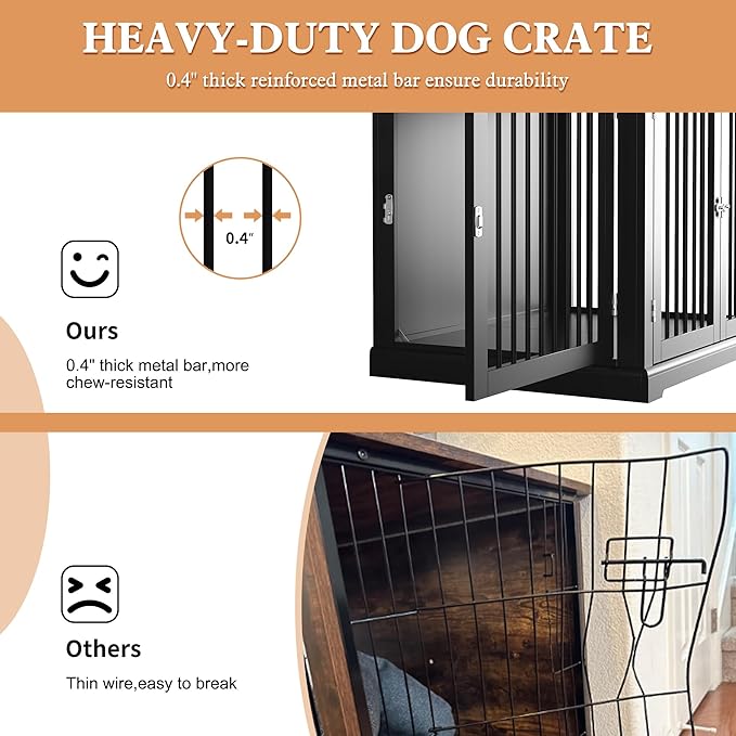 Furniture Style Dog Crate with Cushion, Dog Kennel Medium, Pet Crates, Dog Cage for Small and Medium Dogs, Decorative Dog Kennel with Flip-top Plate, Chew-Proof Metal Bars, Black