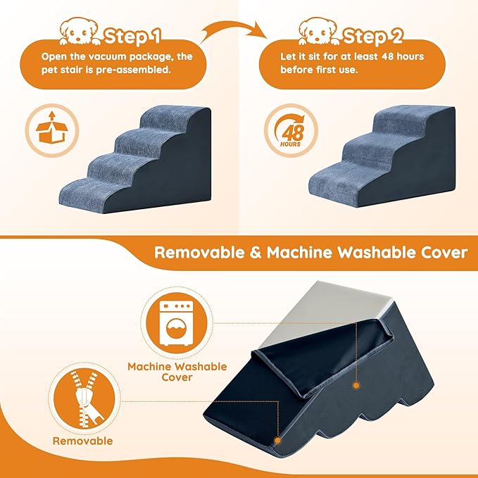 Navy Portable 2-Step Dog & Cat Step for Bed, Couch, Sofa & Chairs - Non-Slip, High Density Foam
