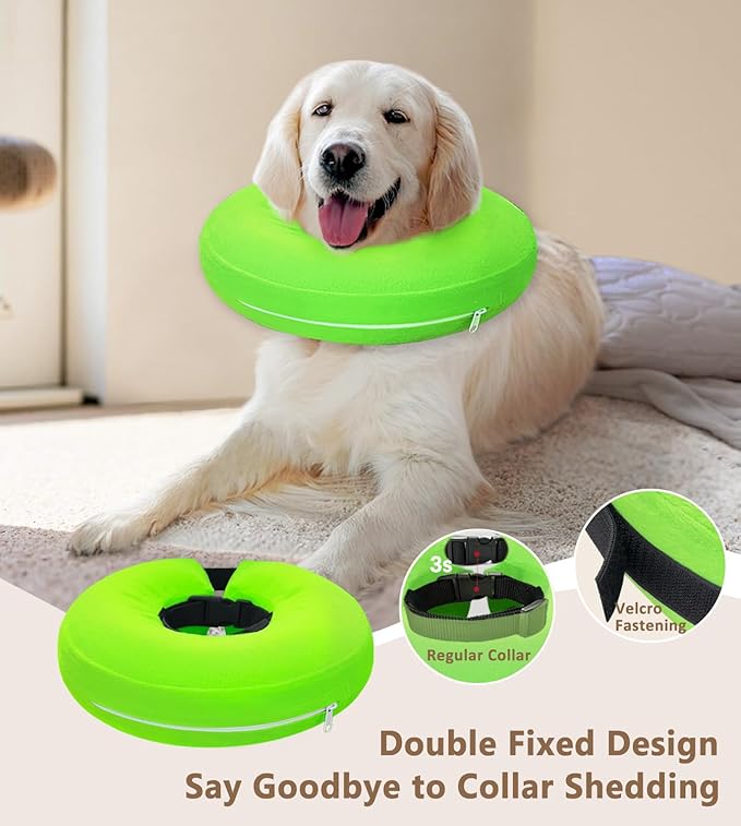 Inflatable Dog Cone Collar, Cone for Dogs to Stop Licking, Donut Collar After Surgery, Soft Dog Cone Alternative, Cones Collar for Small Medium Large Dogs (Green, M (Neck 9"-13"))