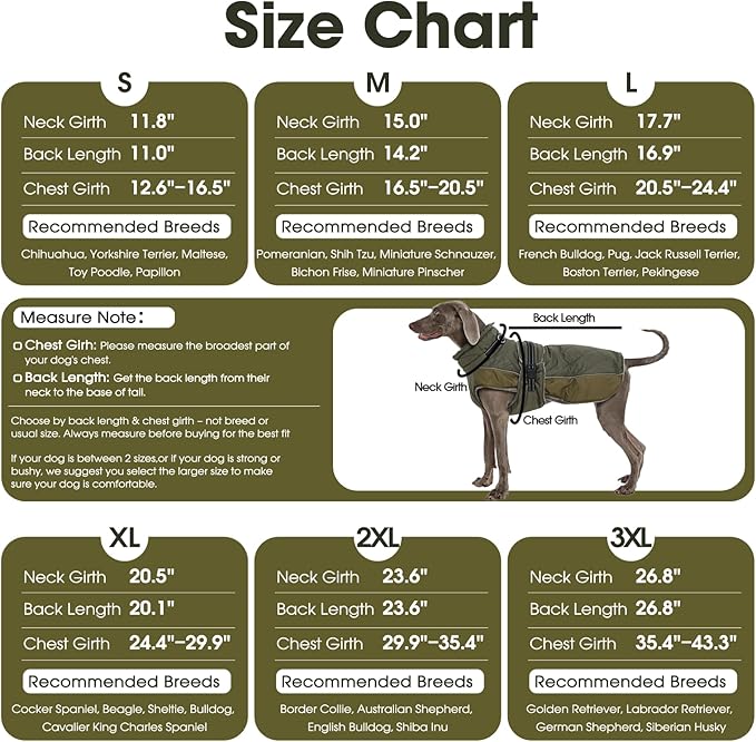 QBLEEV Warm Dog Jacket - Reflective, Adjustable Winter Coat with Turtleneck for Cold Weather, Waterproof Fleece Snowsuit for Small, Medium, Large Dogs