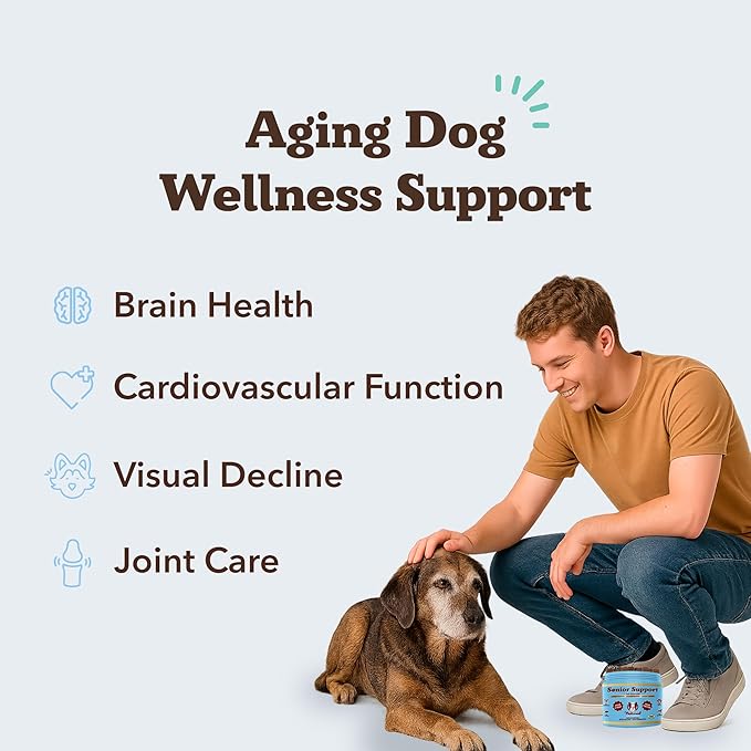 Natural Dog Company Senior Dog Vitamins Chew for Brain, Heart & Eye Health - Cognitive Support, Vision Clarity & Cardiovascular Function with Omega-3s, Lion’s Mane Senior Dog Supplements, 90 cnt