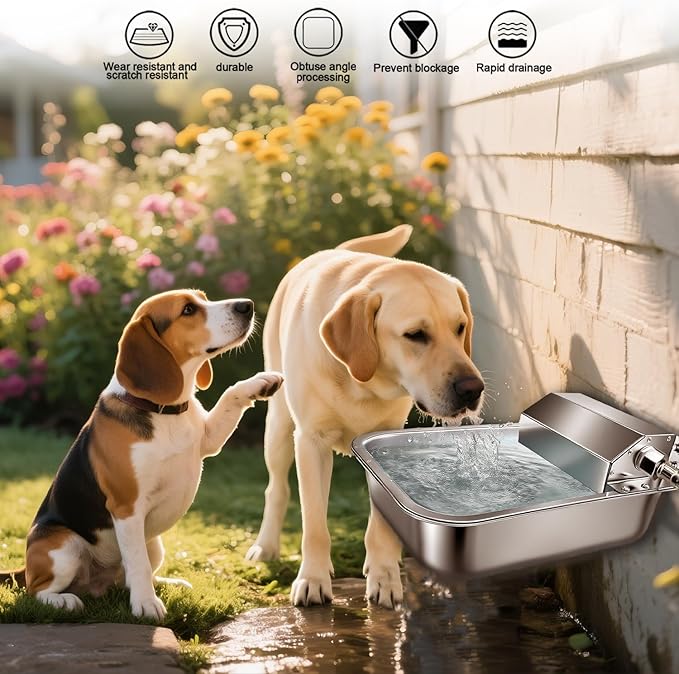 Automatic Water Dispenser for Dogs, 3L 304 Stainless Steel Dog Water Feeder Bowl Dispenser for Indoor/Outdoor, Auto-Fill Waterer for Pets & Livestock, Anti Tip, Water Auto Fill, Fit GHT 3/4" Faucet