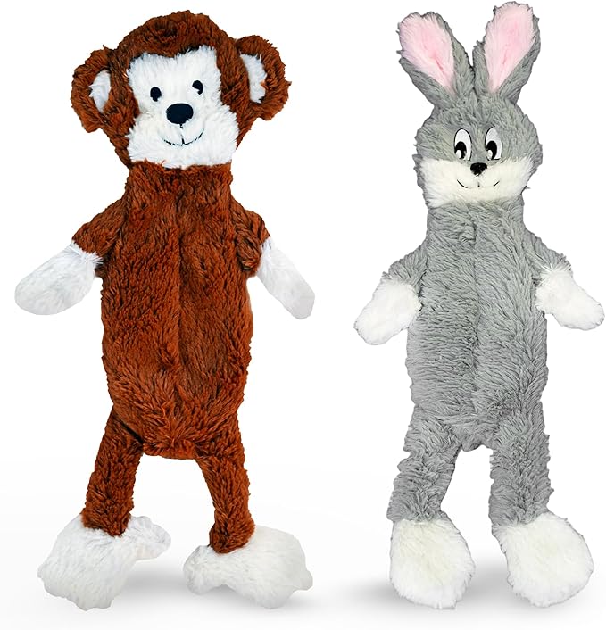 FGA MARKETPLACE Monkey-Grey Rabbit Flat NO Stuffing NO Squeak Plush Dog Toy, Funny Style Will Entertain Your Pet for Hours, Recommended for Small and Medium Dog 21 INCH Long