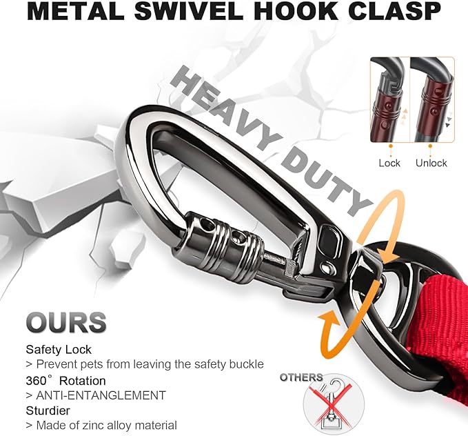 Tactical Dog Collar and Bungee Leash,Military Dog Collar & Leash Set with USA American Flag Adjustable K9 Collar with Heavy Duty Metal Buckle & Handle,with Patches and Airtags Case (M, Red)