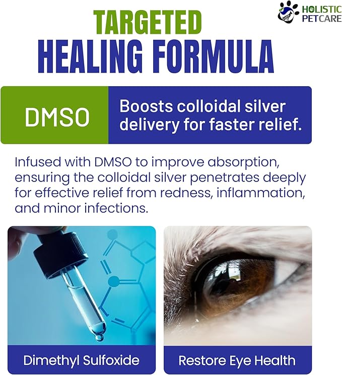 Holistic Pet Care Eye Ulcer Drops - Colloidal Silver with DMSO Eye Drops for Dogs & Cat Eye Infections & Irritations - Eye Care Solution Reduces Cataracts - All Natural Pet Eye Health Care (4 oz)