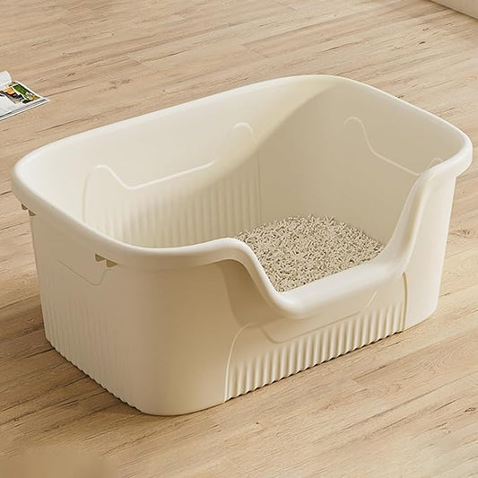 SpaceTime Extra Large Litter Box with High Sides,23.6" Lx16.5 Wx8.6 H XL Multi Cat Litter Pan for Kitty,Cat Boxes for Indoor Cats,Jumbo Litter Boxes for Big Cats,Anti-Splashing,Easy to Clean (White)
