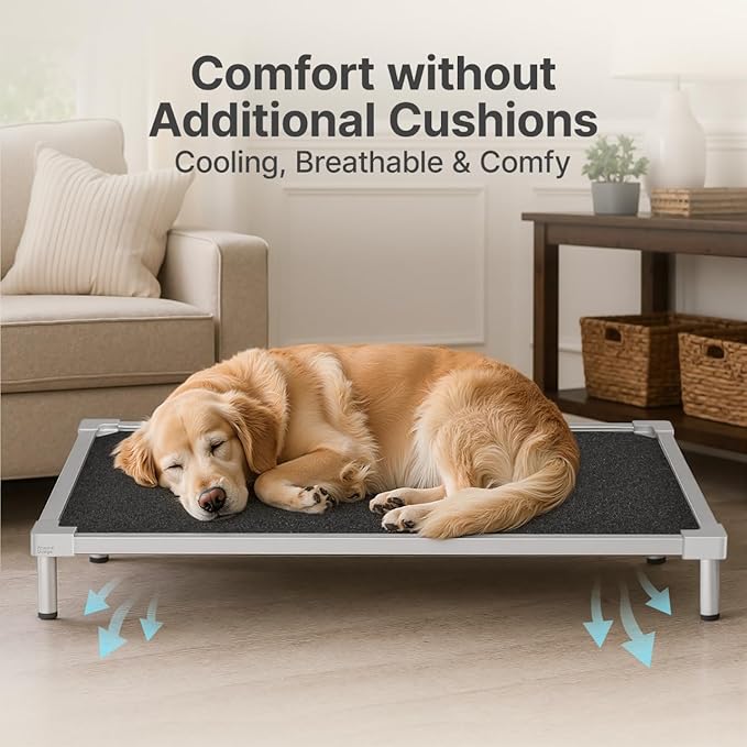 Elevated Dog Beds Small Sized, Chew Proof Aluminum Alloy Heavy Duty Dog Supplies Cooling Raised Pet Cot Indestructible with Anti-Rust Washable Assembly for Crate Outdoor-32.7"x 24.8" x 7"