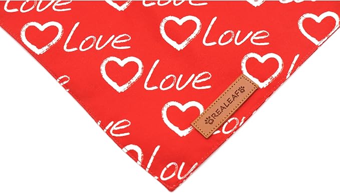 Realeaf Valentines Day Dog Bandanas 2 Pack, Reversible Love Pet Scarf for Boy and Girl, Premium Durable Fabric, Heart Bandana for Large and Extra Large Dogs (X-Large)