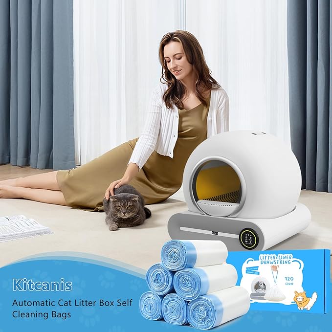 120 Count Cat Litter Bags for Automatic Litter Box, Fit for MeoWant-SCO1 and MeoWant-SCO2, Thick Heavy Duty Drawstring Self-Cleaning Cat Litter Box Liners Bag -17.7" x 19.68"