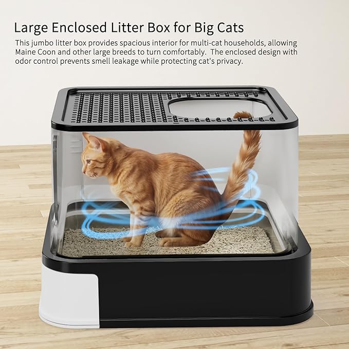 RIZZARI Stainless Steel Cat Litter Box: Large Leak-Proof Odor-Free Design - XL Size Black - for Indoor Cats Pet Owners Solution