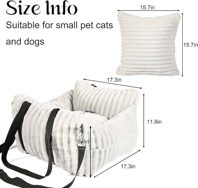 Dog Car Booster Seat, for Small Dogs Under 30 lbs, Detachable Washable Travel Bed with Storage Pockets and Safety Belt (Beige, Medium)