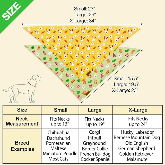 Easter Dog Bandanas 2 Pack - Pet Scarf for Boy and Girl, Spring Pet Accessory, Reversible Holiday Bandana for Small Dogs (Small)