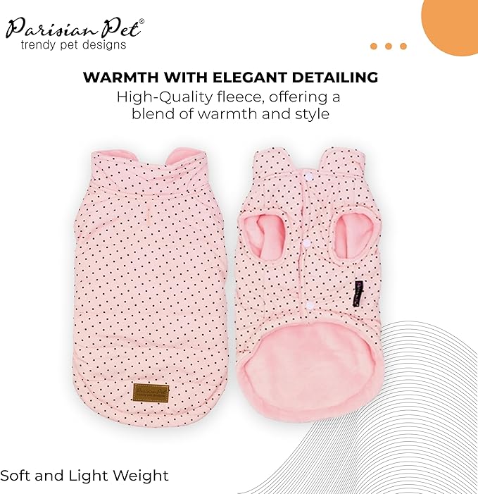 Parisian Pet Dog Jacket – Pink Winter Coat – Windproof Clothes for Cold Weather – Soft and Warm Fleece Vest – Polka Dot Jacket for Medium Dogs M