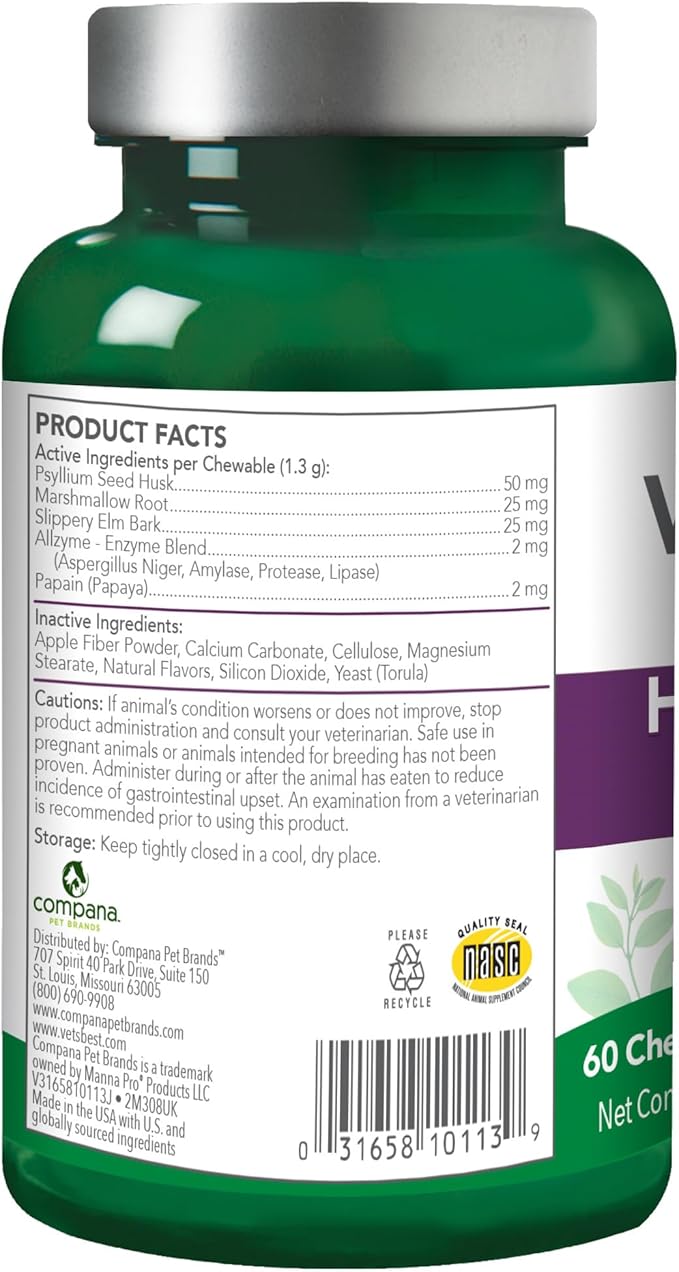 Vet’s Best Cat Hairball Relief Digestive Aid, Vet Formulated Hairball Support Remedy, Hairball Relief for Cats, Classic Chicken Flavor, 60 Chewable Tablets
