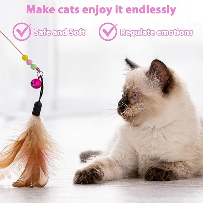 Cat Feather Wand Replacement - 12 PCS Toy Refills and Attachments for Cat Toys