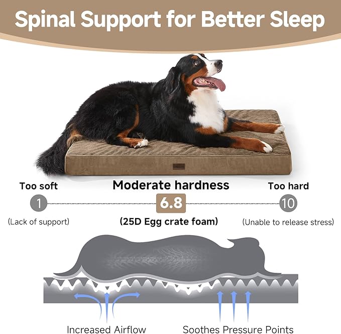 OhGeni Orthopedic Waterproof & Machine Washable Dog Bed for Extra Large Pets, Suitable for Crates, Cat Mat with 25D Egg Crate Foam, Non-Slip Bottom & Removable Cover, 47 Inches(Coffee)