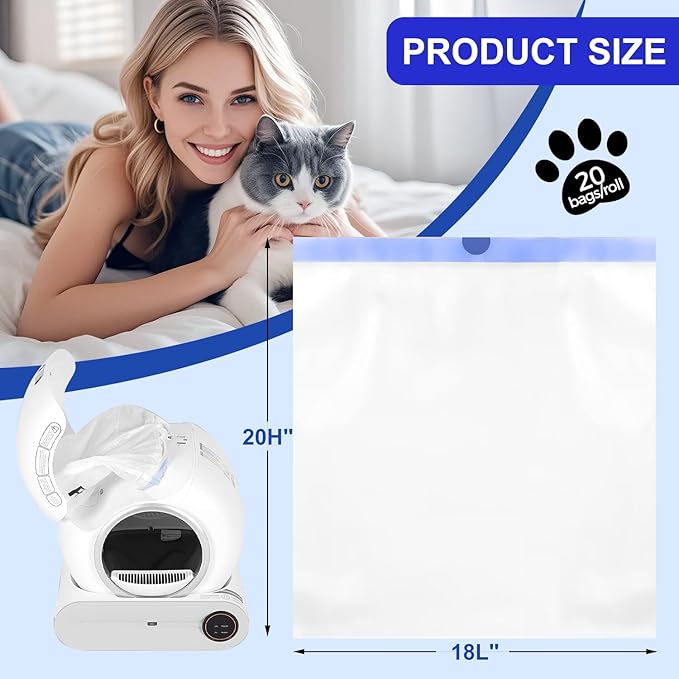 Cat Litter Bags 100 Pack, Thickened cat litter box liners, Leakproof Poop Bags & Waste Bags - Ultimate Odor Control and Leakproof Design,5 Rolls Drawstring Trash Bags for Automatic Litte(18x20inches）