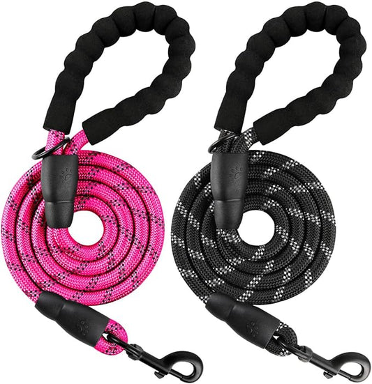 BARKBAY Dog Leashes for Large Dogs Heavy Duty Dog Leash 2 Pack 5 FT with Comfortable Padded Handle Highly Reflective Threads for Medium Large Dogs Walking Training Running (5FT-1/2,Fushcia+Black)