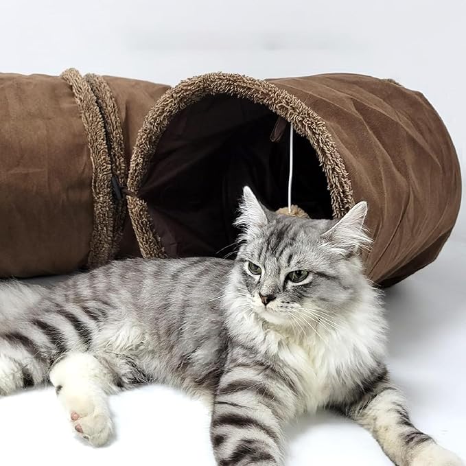 Cat Tunnel, Indoor Cat Toy, 49.2×11.4 Inch Foldable Large Tunnel, Exercise Cat Tunnel with Interactive Ball, Indoor and Outdoor Toys for Kittens, Puppies and Small Animals