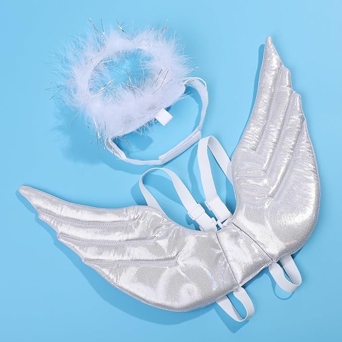 POPETPOP Pet Dog Cat Halloween Costume Angel Wings Shape Clothing - Creative Pet Cat Makeover Clothes for Halloween Festival Party Special Events - Pet Clothes Supplies - Size L (White)