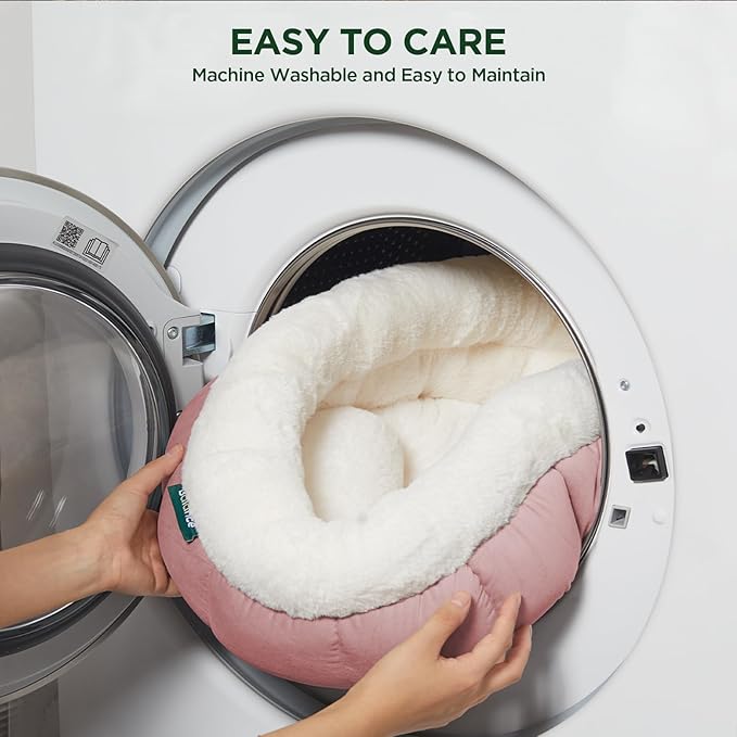 BALANCE Cat Beds for Indoor Cats, Washable Round Cat Bed, Cute Kitten Bed with Anti-Slip Bottom for Kitty and Puppy, 18 Inches, Mellow Rose