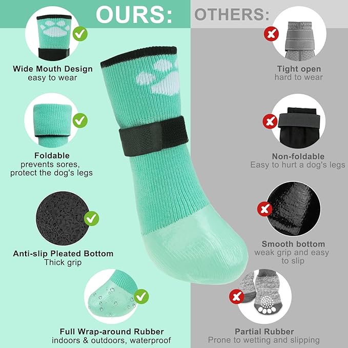 BEAUTYZOO Dog Booties Shoes for Hot Pavement, Waterproof Dog Boots for Small Medium Large Dogs, Traction Control Paw Protectors for Hardwood Floors Anti Slip, 6 PCS Dog Grip Socks for Outdoor Walking