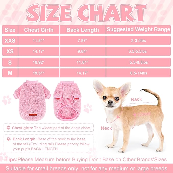 Dog Sweater Sweaters for Small Dogs Girl Purple Fleece Clothes Winter Soft Thickening Warm Puppy Boy Teacup Yorkie Chihuahua (XS,Pink)
