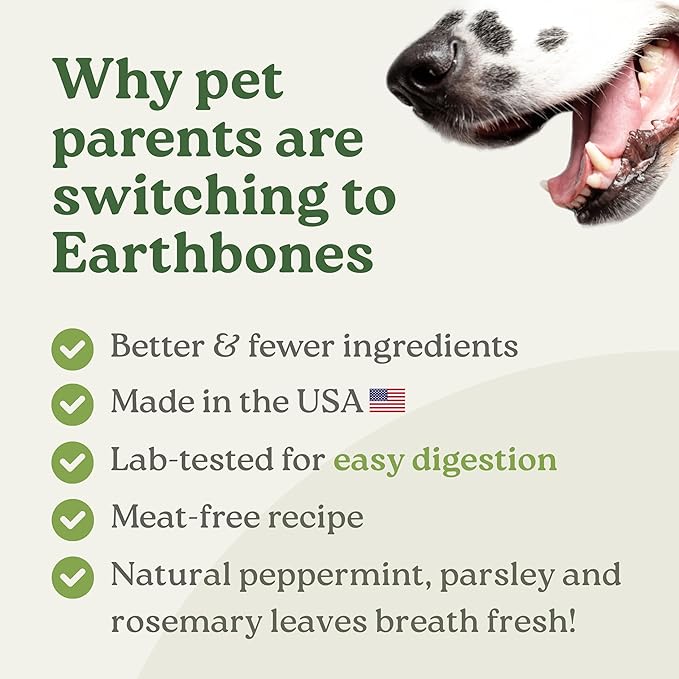 Presidio Earthbones (Formerly Terrabones) Dental Chews, Dog Teeth Cleaning Treat, USA Made, Medium, 10 Treats