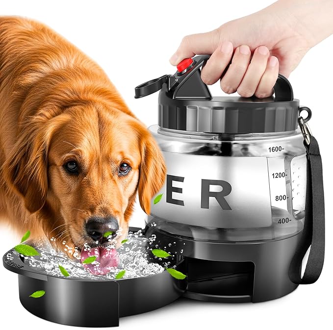 Portable Dog Water Bottle Bowl - 56 oz Travel Water Bowl Dispenser for Dogs Leak Proof, Suitable for Large Pet Drinking, A Must Have for Outdoor, Camping, Walking, Beach, Hunting, and Other Scenes