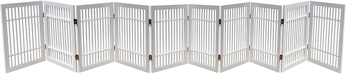 Pet Dog Gate Strong and Durable Freestanding Folding Acacia Hardwood Portable Wooden Fence Indoors or Outdoors by Urnporium (White Pet Gate, 10 Panel 24" Tall)