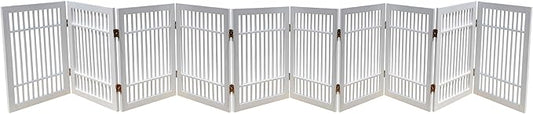 Pet Dog Gate Strong and Durable Freestanding Folding Acacia Hardwood Portable Wooden Fence Indoors or Outdoors by Urnporium (White Pet Gate, 10 Panel 24" Tall)