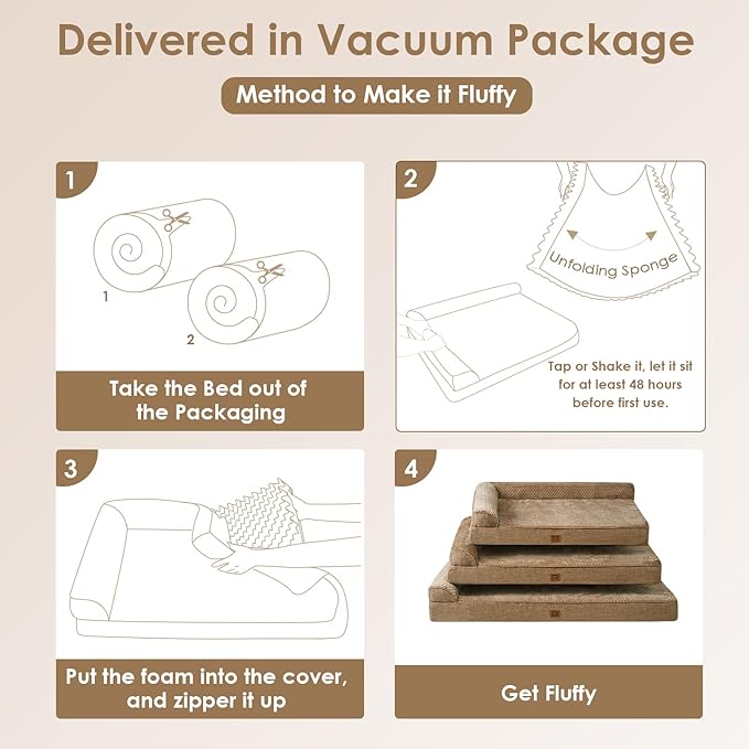 EHEYCIGA Memory Foam Dog Bed XXL, Giant Dog Bed Orthopedic with Washable Removable Cover, Waterproof Pet Bed Couch for Jumbo Dogs, 48x36x7 Inches, Camel