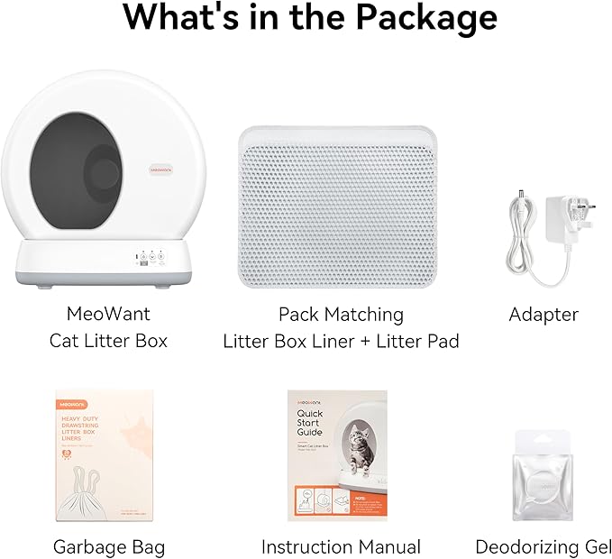 MeoWant Self Cleaning Cat Litter Box, Automatic Cat Litter Box with Integrated Safety Sensors, APP Control, Odor-Free, Large Capacity for Multi Cats with Mat & Liner