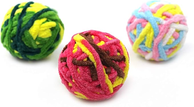5 PCS Cat Ball Toys - Colorful Woolen Yarn Balls Built-in Bell for Cats, Furry Rattle Ball for Kitty and Kitten Training Indoor Play, Pet Cat Interactive Chasing Chewing Molar Cotton Thread Ball Toys