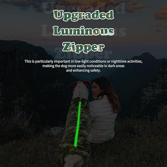 ROZKITCH Dog Long Sleeve Pajamas, Pet Windproof Warm Cold Weather Jacket Vest with Luminous Zipper, Jumpsuit Apparel Outfit Clothes for Small Medium Large Dog Camo 2XL