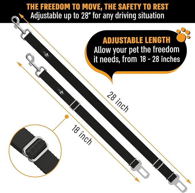 Active Pets Black Car Seat Belt for Dogs, Attaches to Harness & Collar, Adjustable 18" - 24" Travel Restraint System Fits Small - Large Pups for Safety & Comfort, Essential Pet Supplies & Accessories