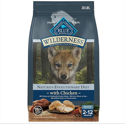 Blue Buffalo Wilderness High-Protein Natural Dry Food for Puppies, Chicken Recipe, 28-lb. Bag